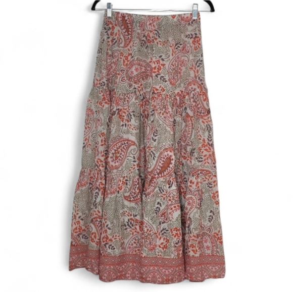 Cara Cara Paisley Print  Midi Skirt Beige/red Size S Small - Picture 2 of 12
